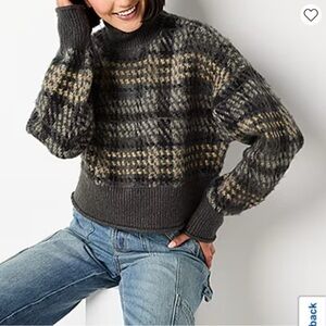 Arizona Juniors Womens Mock Neck Long Sleeve Plaid Pullover Sweater-Sz. XL/XXL